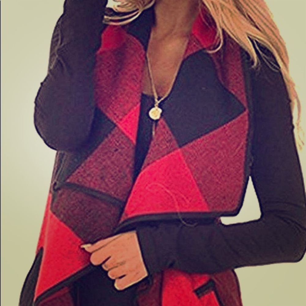 💋 Sleeveless Vest Plaid Drape Open Front Cardigan